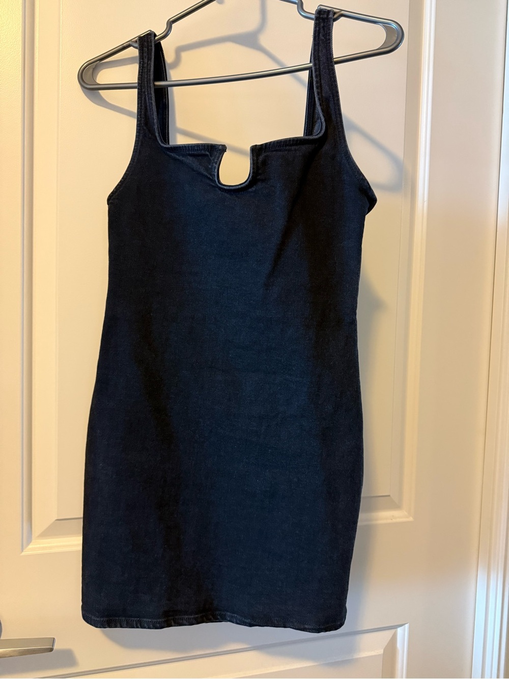 Zara Black Denim Mini Dress with Notch Scoop Neck